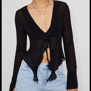 Garage Clothing Sheer Long Sleeve Ruffled Top